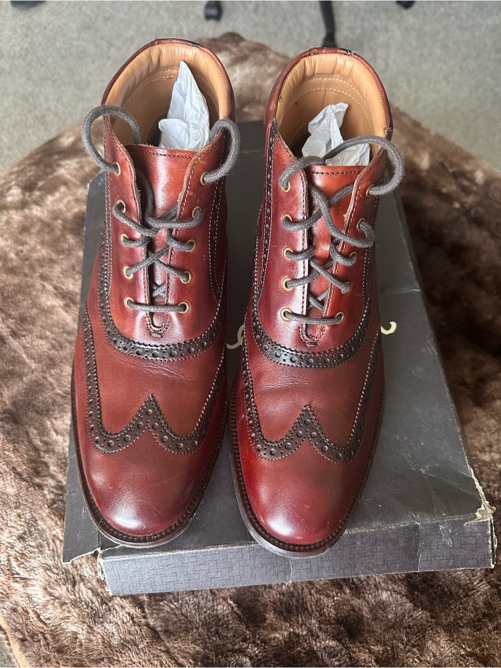 🔥Cole Haan Men's Brown Leather Wingtip Boots - Classic Dress Lace-Up